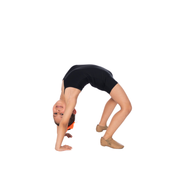 Young dancer in black performing a backbend